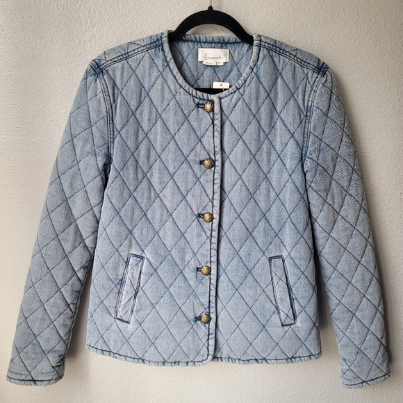 NWT Anthropologie Medium Wash Quilted Denim Jacket XXSmall In Denim Medium Blue - Picture 4 of 12